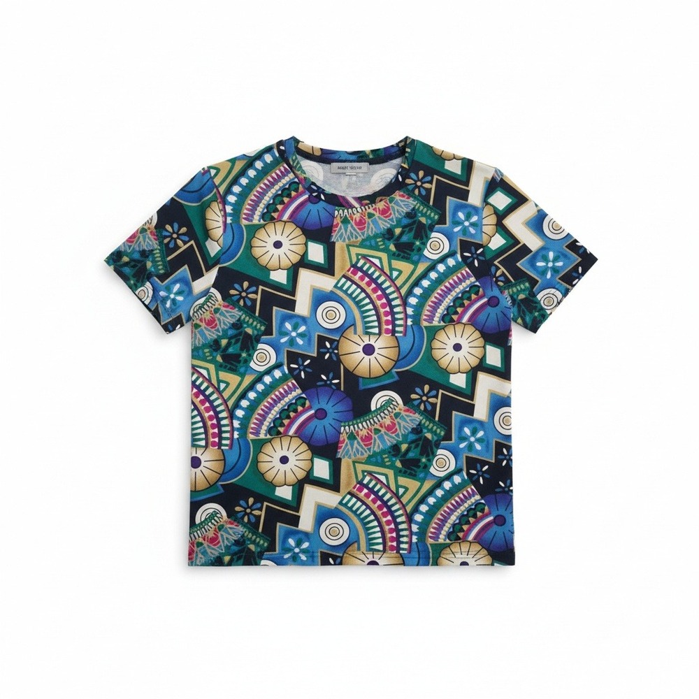 Petite‎ Sophisticate Vintage Abstract Geometric Fan Print Blouse, Women's Size 6